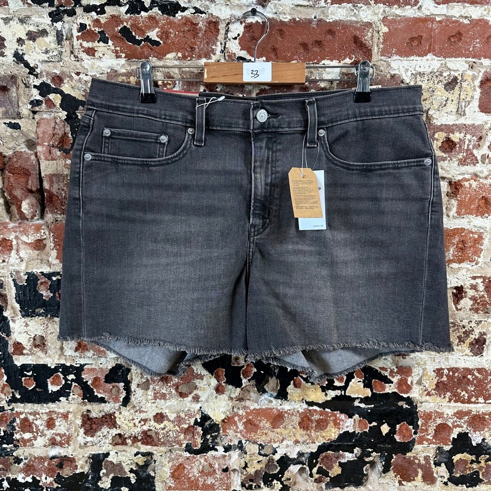Levi's Mid Length Cut Off Denim Black Jean Shorts Womens 33 NEW